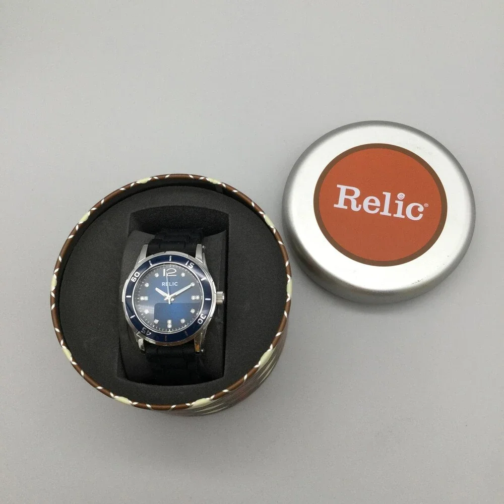 Relic Womens Watch 34mm Blue Dial Black Silicone Strap ZR11922 Box New Battery